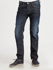 Straight-fit jeans with generous fading and distressing throughout the leg in a five-pocket style with logo detail on back pocket.Five-pocket styleInseam, about 3198% cotton/2% elastaneMachine washMade in Italy Straight-fit jeans with generous fading and distressing throughout the leg in a five-pocket style with logo detail on back pocket.Five-pocket styleInseam, about 3198% cotton/2% elastaneMachine washMade in Italy