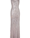 Statement-making platinum scoop neck gown from Jenny Packham - Channel old Hollywood glamour in this sumptuous blue sequin gown - Dramatic scoop neck, sleeveless, all-over sequin embellishment -Floor length, figure-hugging silhouette, hidden back zip closure - Pair with sky-high platform heels and a statement-clutch