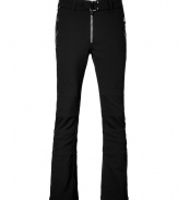 Stay stylish from the lodge to the slopes in these ultra-luxe ski pants from Jet Set - Zip fly, zippered side pockets, adjustable belt, flared zippered ankles, elasticized band at the ankle with silicon for hold - Slim, flared silhouette - Style with a cashmere pullover, weather boots, and a sleek parka