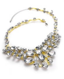 Brilliant shine and color, by Bar III. Bright yellow cords and sparkling acrylic stones create a captivating statement necklace. Crafted in rhodium-plated mixed metal. Approximate length: 19 inches + 3-1/2-inch extender. Approximate drop: 2-1/2 inches. Approximate width: 6 inches. Brilliant shine and color, by Bar III. Bright yellow cords and sparkling acrylic stones create a captivating statement necklace. Crafted in rhodium-plated mixed metal. Approximate length: 19 inches + 3-1/2-inch extender. Approximate drop: 2-1/2 inches. Approximate width: 6 inches.