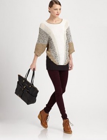 Shot through with shimmering metallic threads, this lengthy, textural sweater has voluminous dolman sleeves and a colorblocked pattern. ScoopneckDropped shouldersThree-quarter dolman sleevesRibbed cuffs and hem70% cotton/30% linenDry cleanImportedModel shown is 5'10 (177cm) wearing US size Small. Shot through with shimmering metallic threads, this lengthy, textural sweater has voluminous dolman sleeves and a colorblocked pattern. ScoopneckDropped shouldersThree-quarter dolman sleevesRibbed cuffs and hem70% cotton/30% linenDry cleanImportedModel shown is 5'10 (177cm) wearing US size Small.