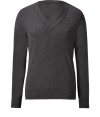 Stylish pullover in fine charcoal grey virgin wool - A classic, slim fitted with long sleeves - Fashionable accent: the double V-neck - A dream of a basic, classy and casual - A hit combination with jeans, business trousers, chinos