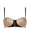 Combine the best of both worlds with this ultra-luxe corselette - Hook and eye front closure, contrasting pale pink cups with lacy trim, adjustable straps, cleavage enhancing - Wear under practically any outfit or alone to amp up the sexy factor - Made by highend lingerie label Kiki de Montparnasse