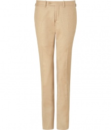 A neutral hue covers these ultra-elegant dandyish suit pants from Neil Barrett - Button tab waist, belt loops, off-seam pockets, back welt pockets with button, super slim leg with crease detail - Wear with a cashmere sweater or striped button down and a matching blazer