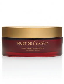 Must de Cartier Satin Body Cream. Soothing formula leaves skin moisturized and scented with the unexpected notes of Must de Cartier. 6.75 oz. Must de Cartier Satin Body Cream. Soothing formula leaves skin moisturized and scented with the unexpected notes of Must de Cartier. 6.75 oz.
