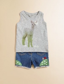 Soft and cozy in pure cotton, this cuddly knit llama-print tank will make her smile.ScoopneckSleevelessCottonMachine washImported