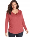 Enjoy the plush comfort of DKNY Jeans' long sleeve plus size top-- it's a must-have basic for your casual wear.