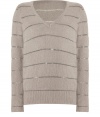 With a neutral hue, this sheer-detailed pullover from See by Chloe will amp up your casual staples - V-neck, long sleeves, sheer stripes, ribbed hem - Style wit skinny jeans or leather leggings and platform heels