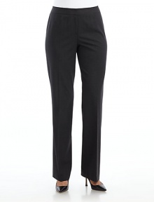 THE LOOKWide waistband with bar-and-loop closeFront zipperStraight legsTHE FITRise, about 10Inseam, about 34THE MATERIAL95% wool/5% Lycra spandexCARE & ORIGINDry cleanImported