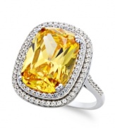 Bright and beautiful. Arabella's stunning cocktail ring features a cushion-cut yellow Swarovski zirconia (11-1/2 ct. t.w.) surrounded by two rows of round-cut white Swarovski zirconias (1-5/8 ct. t.w.). Crafted in sterling silver. Size 7.