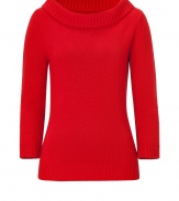 With a feminine wide neckline and rich shade of sapphire, Michael Kors cashmere pullover is a luxurious choice for polished daytime looks - Wide ribbed neckline, 3/4 sleeves, ribbed trim - Slim fit - Wear with tailored separates and sleek peep-toes