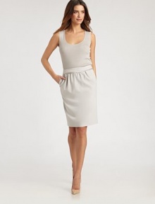 A classic, crepe pencil silhouette, accented with subtle front gathers and silk charmeuse trim.Self waistbandStretch silk charmeuse trimFront gathersSide slash pocketsBack darts and ventConcealed back zipAbout 23 long63% triacetate/37% polyesterDry cleanMade in USA of imported fabricModel shown is 5'11 (180cm) wearing US size 4. A classic, crepe pencil silhouette, accented with subtle front gathers and silk charmeuse trim.Self waistbandStretch silk charmeuse trimFront gathersSide slash pocketsBack darts and ventConcealed back zipAbout 23 long63% triacetate/37% polyesterDry cleanMade in USA of imported fabricModel shown is 5'11 (180cm) wearing US size 4.