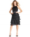 Evan Picone's petite party dress is especially festive with a metallic dot pattern and a fully tiered skirt.