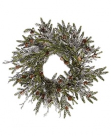 Welcome the winter. The Winter Ice pine cone wreath lets you decorate with a touch of lifelike evergreen beauty, making it perfect for the holidays. From Winward. Welcome the winter. The Winter Ice pine cone wreath lets you decorate with a touch of lifelike evergreen beauty, making it perfect for the holidays. From Winward.