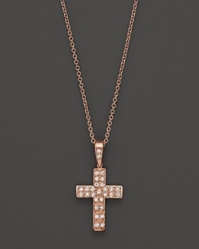 Petite diamond pavé-set cross pendant set in 14K. rose gold.