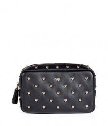 Inject whimsical luxe to your everyday style with this heart stud embellished makeup bag from cult-favorite accessory designer Anya Hindmarch - Rectangular shape, top zip closure with tassel, front logo detail, allover heart stud embellishment - Perfect for everyday use or as a thoughtful gift Inject whimsical luxe to your everyday style with this heart stud embellished makeup bag from cult-favorite accessory designer Anya Hindmarch - Rectangular shape, top zip closure with tassel, front logo detail, allover heart stud embellishment - Perfect for everyday use or as a thoughtful gift