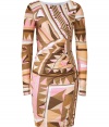 Take an iconic stance on this seasons penchant for prints with Emilio Puccis sensual draped jersey characteristic print dress - Rounded neckline, long sleeves, hidden side zip, gathered curved front seam - Form-fitting - Pair with bright pumps and an oversized blazer for a seamless transition from work to cocktails