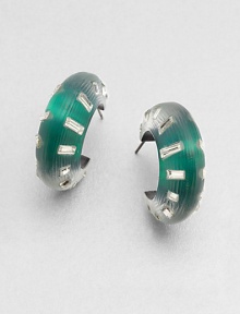 From the Lucite Collection. Faceted baguettes of shimmering Swarovski crystal are set along wide hoops of hand-painted, hand-sculpted Lucite with a subtle ribbed texture.CrystalLuciteDiameter, about 1.1Post backMade in USA From the Lucite Collection. Faceted baguettes of shimmering Swarovski crystal are set along wide hoops of hand-painted, hand-sculpted Lucite with a subtle ribbed texture.CrystalLuciteDiameter, about 1.1Post backMade in USA