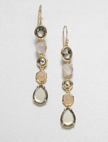 From the Rock Candy® Collection. A long and elegant style in a blend of semi-precious stones and doublets in various shapes and sizes set in radiant 18k gold. 18k goldPeach moonstone, clear quartz, pyriteDrop, about 2.3Hook backImported 