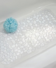 Splish, splash, no slip! Stand securely during shower time with the Pebblz bath mat, boasting a pebble-like design that's a treat to toes as well as suction cups at bottom for a sure grip. Featuring thick, durable plastic. Splish, splash, no slip! Stand securely during shower time with the Pebblz bath mat, boasting a pebble-like design that's a treat to toes as well as suction cups at bottom for a sure grip. Featuring thick, durable plastic.