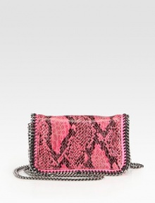 A slim and exotic style with shiny link chain trim that follows the brand's vegetarian initiatives.Chain shoulder strap, 25 dropMagnetic snap flap closureOne inside open pocketFully lined8W X 4½H X 1½DMade in Italy A slim and exotic style with shiny link chain trim that follows the brand's vegetarian initiatives.Chain shoulder strap, 25 dropMagnetic snap flap closureOne inside open pocketFully lined8W X 4½H X 1½DMade in Italy