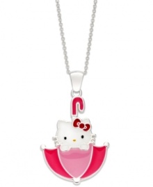 Make a splash with this sterling silver Princess Kitty umbrella pendant from Hello Kitty. Swatches of pink and red provide a whimsical touch. Approximate length: 18 inches. Approximate drop: 1-1/4 inches. Make a splash with this sterling silver Princess Kitty umbrella pendant from Hello Kitty. Swatches of pink and red provide a whimsical touch. Approximate length: 18 inches. Approximate drop: 1-1/4 inches.