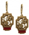 Style takes shape in this pair of earrings from T Tahari, part of the Deco Lace Collection. Crafted from gold-tone mixed metal, the earrings dazzle with glass crystal accents and a red stone adds a touch of elegance. Approximate drop: 1-5/8 inches.