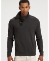 A fashion-forward, funnel neck style constructed in a soft, cotton jersey knit accented by a wide-set button placket in a modern, relaxed fit.Five-button placketFunnel neckSide slash pocketsBanded cuffs and hemCottonMachine washImported