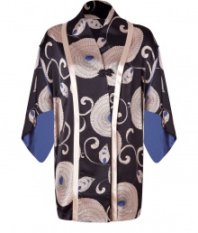 Finish your lounge look on an ultra luxurious note with La Perlas exquisite silk satin kimono-style robe - Stand-up collar, draped elbow-length dolman sleeves, hidden front snaps - Billowy relaxed fit - Wear over saucy lingerie, or as a feminine finish to cashmere leggings and silk slippers Finish your lounge look on an ultra luxurious note with La Perlas exquisite silk satin kimono-style robe - Stand-up collar, draped elbow-length dolman sleeves, hidden front snaps - Billowy relaxed fit - Wear over saucy lingerie, or as a feminine finish to cashmere leggings and silk slippers