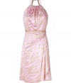 Luxe dress in fine patterned viscose - Trendy animal print is subtle and feminine in pale pink and beige - Gathered, halter neckline, plus side draping and waist accentuation - Two thin straps highlight the back - Favorite dress for a cocktail party and glamours events when paired with peep-toes, platform pumps or strappy heels