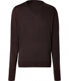 Elegant sweater in fine wool - oustanding soft and high quality - classic color darkbrown, small V-neck - slim fit and long sleeves - casual and noble basic for every day - small cuffs at the sleeves and waist - use as color accent with muted hues - combines best with all kind of pants at leisure time or the office Elegant sweater in fine wool - oustanding soft and high quality - classic color darkbrown, small V-neck - slim fit and long sleeves - casual and noble basic for every day - small cuffs at the sleeves and waist - use as color accent with muted hues - combines best with all kind of pants at leisure time or the office