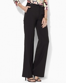 The Andover pant is designed in elegant wool crepe with a chic wide leg for an ultra-feminine silhouette.