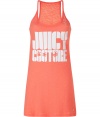 Look good while catching a catnap with this flattering tank from Juicy Couture - Scoop neck, slim straps, racerback, front tropical-themed logo print, long body - Pair with fuzzy slippers for slumber-ready chic