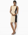 A chic two-toned design lends graphic appeal to Lauren Ralph Lauren's stylish sheath dress, finished with sleek hardware for a hint of equestrian inspiration.