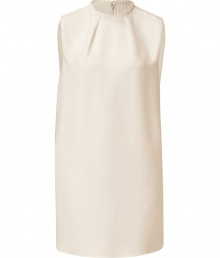 With a pristine shade of ivory silk and retro 60s silhouette, Valentinos modern tailored shift is an immaculate choice for day and evening alike - High-neckline with braided trim and pleat detail, sleeveless, pleated back - Loosely tailored fit, O-silhouette - Wear with flats and stacked up bangles, or with heels and a luxe leather jacket