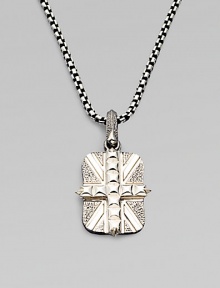 From the Alchemy in the UK Collection. A bold Union Jack, textured, studded and detailed with rhodium-plated accents, on a chunky chain of oxidized silver.Sterling silverRhodium-plated accentsChain length, about 24Pendant length, about 1Lobster claspImported From the Alchemy in the UK Collection. A bold Union Jack, textured, studded and detailed with rhodium-plated accents, on a chunky chain of oxidized silver.Sterling silverRhodium-plated accentsChain length, about 24Pendant length, about 1Lobster claspImported
