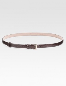 Crocodile belt with engraved logo on square buckle.About ½ wide Made in Italy Crocodile belt with engraved logo on square buckle.About ½ wide Made in Italy