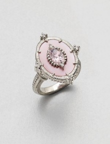A pretty style with pink mother-of-pearl and faceted pink crystal accented in white sapphires. Pink mother-of-pearlPink crystalWhite sapphireRhodium-plated sterling silverImported A pretty style with pink mother-of-pearl and faceted pink crystal accented in white sapphires. Pink mother-of-pearlPink crystalWhite sapphireRhodium-plated sterling silverImported