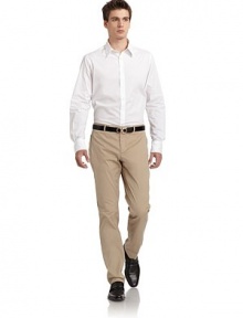 THE LOOKWaistband with belt loopsZip fly with slide tab closureVertical zip pockets in frontBack patch pocket with button closure at one sideTHE FITRise, about 9½Inseam, about 30THE MATERIAL76% cotton/22% polyamide/2% elastaneSecond fabric: polyesterFully linedCARE & ORIGINMachine washMade in Italy