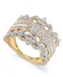 A taste of royalty. This vintage-themed crown ring features sparkling full and single-cut diamonds (3/4 ct. t.w.) set in 14k gold. A taste of royalty. This vintage-themed crown ring features sparkling full and single-cut diamonds (3/4 ct. t.w.) set in 14k gold.