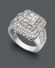 A checkerboard pattern of sparkle will keep your look luminous for years to come. Square and round-cut diamonds (2 ct. t.w.) adorn the surface of this intricate, 14k white gold ring. A checkerboard pattern of sparkle will keep your look luminous for years to come. Square and round-cut diamonds (2 ct. t.w.) adorn the surface of this intricate, 14k white gold ring.