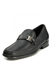 Crafted in luxurious Italian pebbled leather, this sleek loafer flaunts it with Salvatore Ferragamo's signature silvertone logo buckle. Crafted in luxurious Italian pebbled leather, this sleek loafer flaunts it with Salvatore Ferragamo's signature silvertone logo buckle.