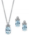 Beautiful in blue. This sterling silver jewelry set from Victoria Townsend dazzles with light blue topaz (7-1/2 ct. t.w.) and glistening diamond accents. Approximate length (necklace): 18 inches. Approximate drop (pendant): 1/2 inch. Approximate drop (earrings): 1/2 inch.