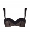 With a seductive fit and d?colletage-enhancing padded cups, this Chantal Thomass bra will help turn up the heat - Padded cups, draped sweetheart overlay, solid nude bra with sheer black overlay, wide adjustable straps, back hook and eye closure - Perfect under a low cut cocktail dress of with matching panties for stylish lounging