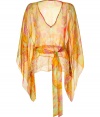 Your warm weather look just got more luxe with this beach-ready silk caftan from Matthew Williamson Escape - V-neck, long flutter sleeves, self-tie waist belt, asymmetrical hem, all-over psychedelic print - Pair with a tank, skinny jeans, and sandals or over a printed bikini with flat sandals