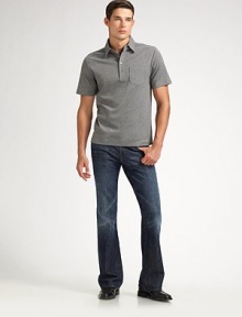 Finely tailored with a more fitted look, classic polo styling and a metal button placket. Chest patch pocket Cotton; machine wash Imported Finely tailored with a more fitted look, classic polo styling and a metal button placket. Chest patch pocket Cotton; machine wash Imported
