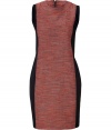 Give ladylike looks a cool modern edge with 10 Crosby Derek Lams paneled sheath dress - Round neckline, sleeveless, black trim and side panels, exposed metal back zip - Tailored fit - Wear with a boyfriend blazer and heels