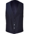 Bring bold style to your workweek attire with this gentlemanly vest from PS Paul Smith - V-neck, front button placket, contrasting floral back, adjustable back waist belt, slim fit - Pair with a sleek button down, trousers, and a slim cut blazer