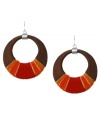Thread together your perfect look. Kenneth Cole New York's chic style meshes a brown wood hoop setting wrapped in red and orange thread and silver tone wire. Approximate diameter: 2-3/4 inches.