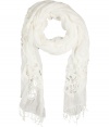 Luxe ivory fringe scarf from Ermanno Scervino - Add a stylish accent with this lovely fringe scarf - Embroidered detail with fringed hem - Wrap this scarf around your neck, wear it around your head, or tie on your favorite It bag